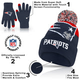 Ultra Game Adults NFL Official Super Soft Winter Beanie Knit Hat With Warm Touch Screen Gloves | New England Patriots