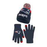 Ultra Game Adults NFL Official Super Soft Winter Beanie Knit Hat With Warm Touch Screen Gloves | New England Patriots