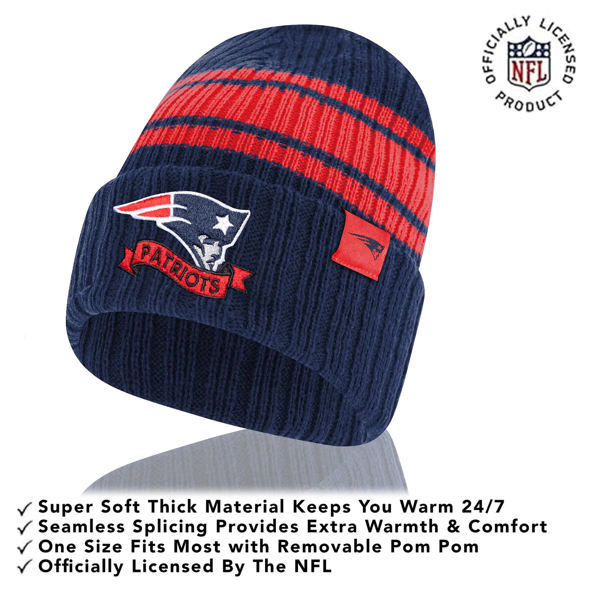 Ultra Game Adults NFL Official Super Soft Team Stripe Winter Beanie Knit Hat with Extra Warm Touch Screen Gloves