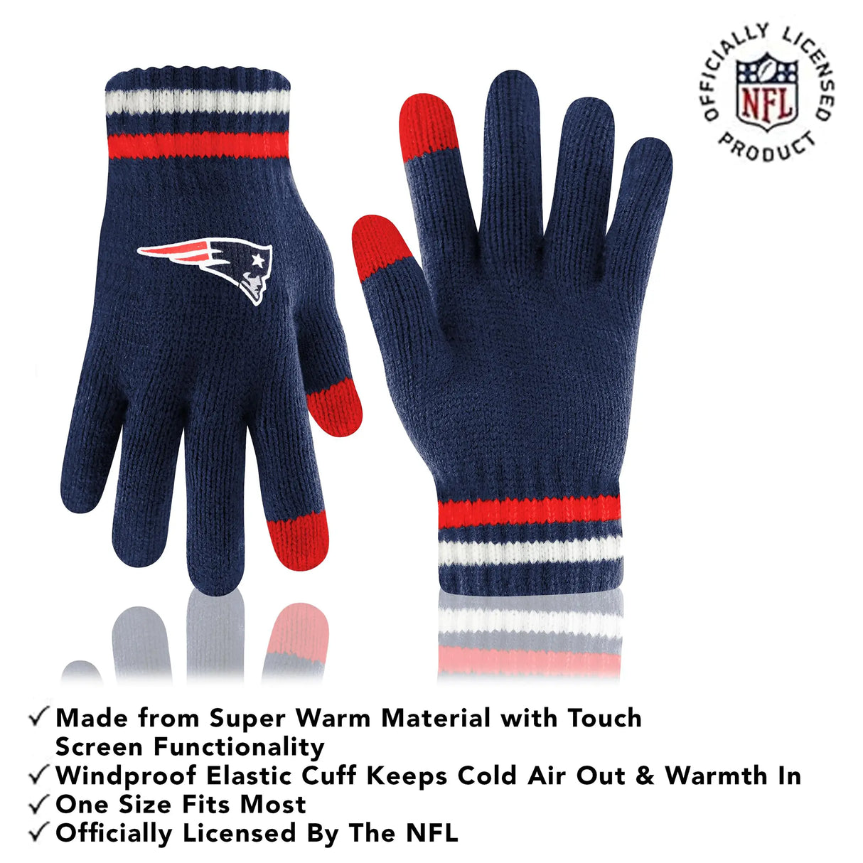 Ultra Game Adults NFL Official Super Soft Team Stripe Winter Beanie Knit Hat with Extra Warm Touch Screen Gloves
