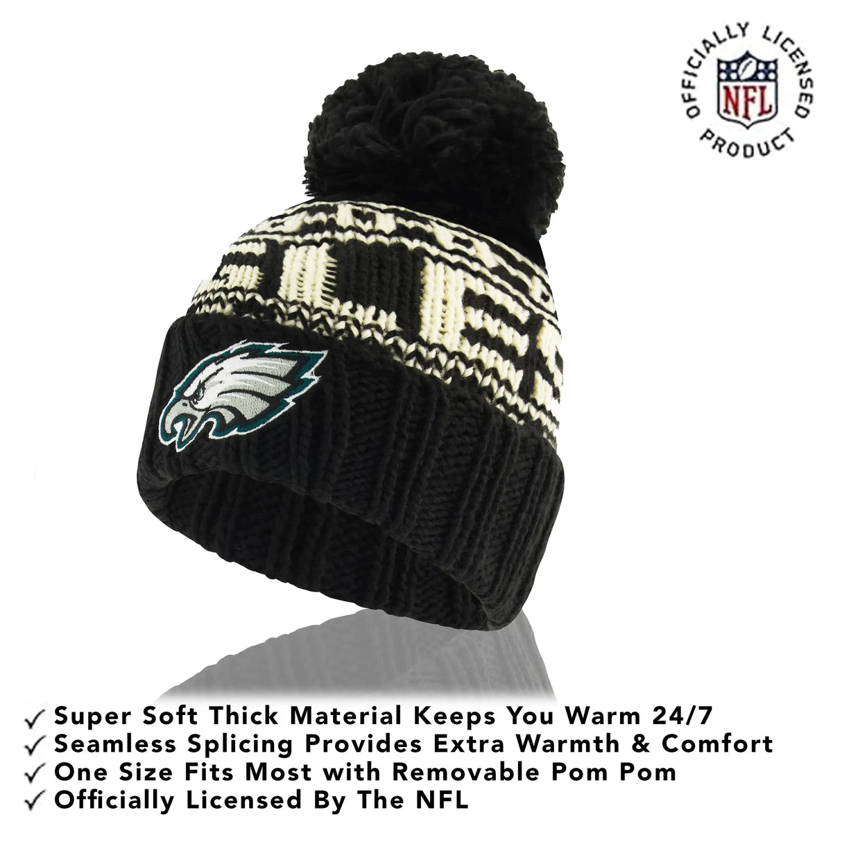 Ultra Game Adults NFL Official Super Soft Cable Knit Winter Beanie Knit Hat with Warm Touch Screen Gloves