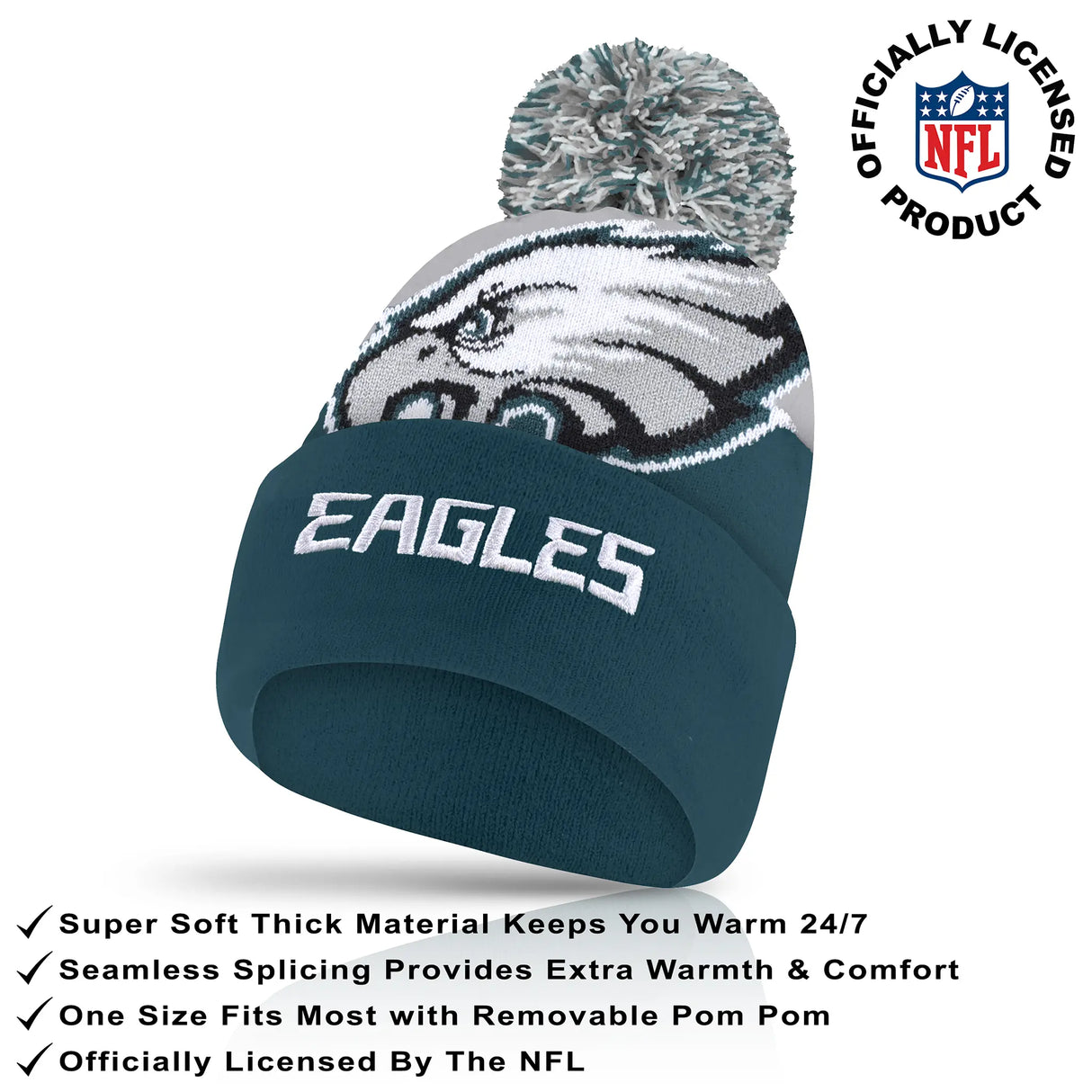 Ultra Game Adults NFL Official Super Soft Winter Beanie Knit Hat With Warm Touch Screen Gloves | Philadelphia Eagles