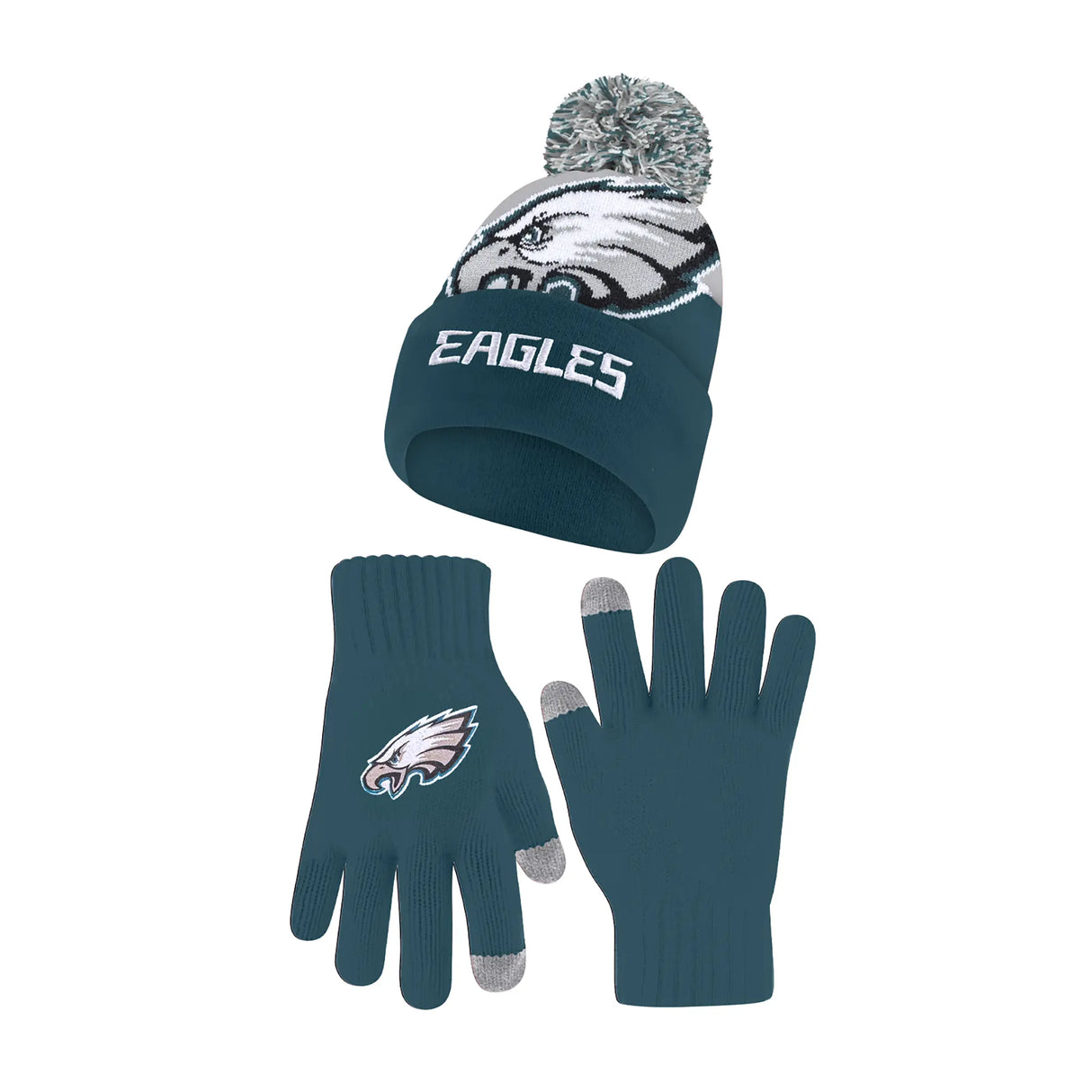 Ultra Game Adults NFL Official Super Soft Winter Beanie Knit Hat With Warm Touch Screen Gloves | Philadelphia Eagles
