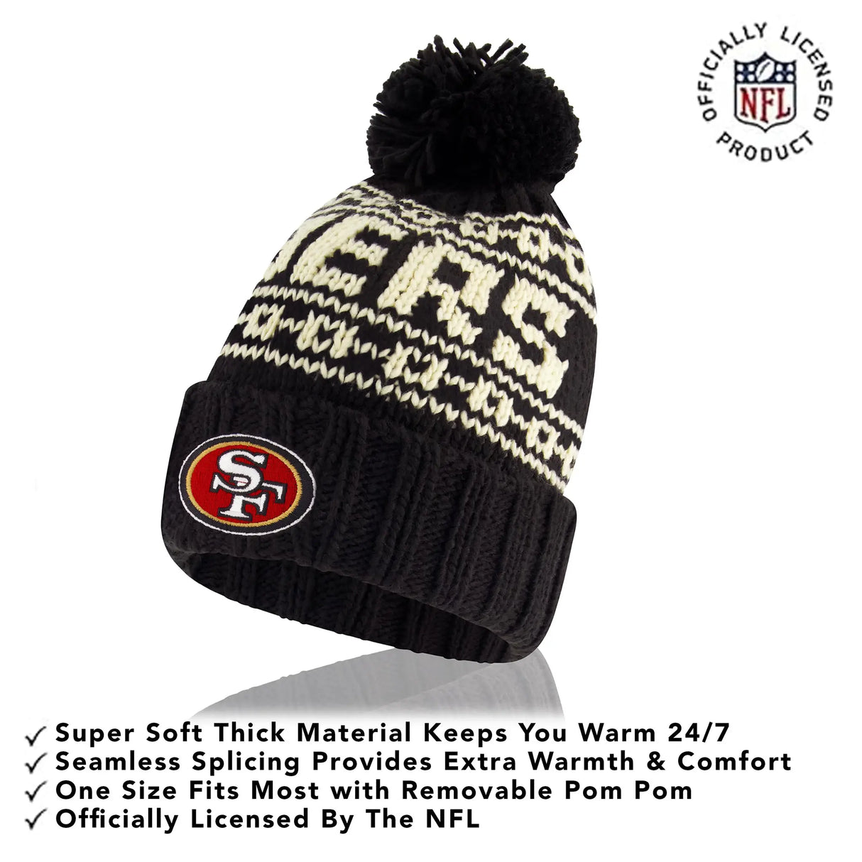 Ultra Game Adults NFL Official Super Soft Cable Knit Winter Beanie Knit Hat with Warm Touch Screen Gloves | San Francisco 49ers