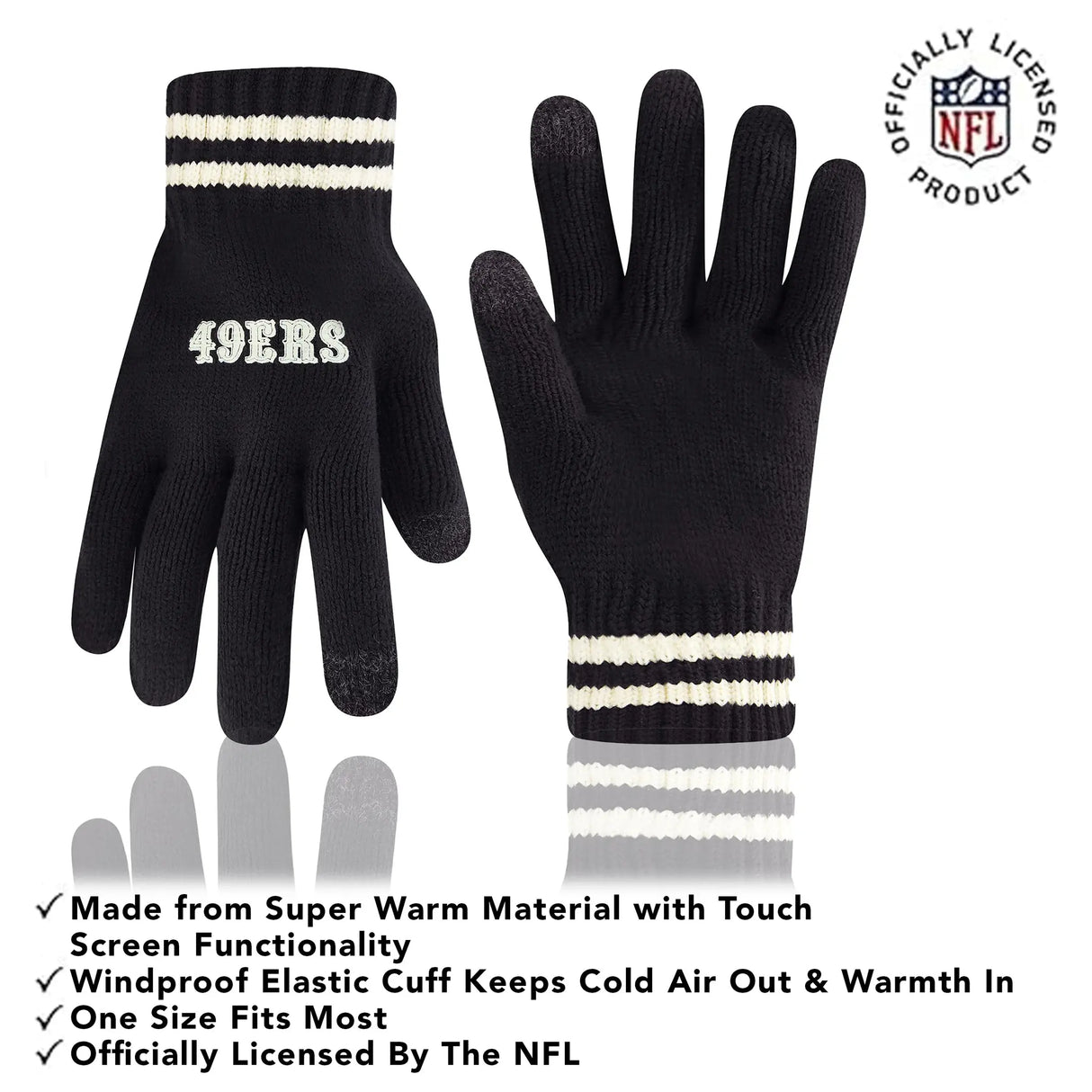 Ultra Game Adults NFL Official Super Soft Cable Knit Winter Beanie Knit Hat with Warm Touch Screen Gloves