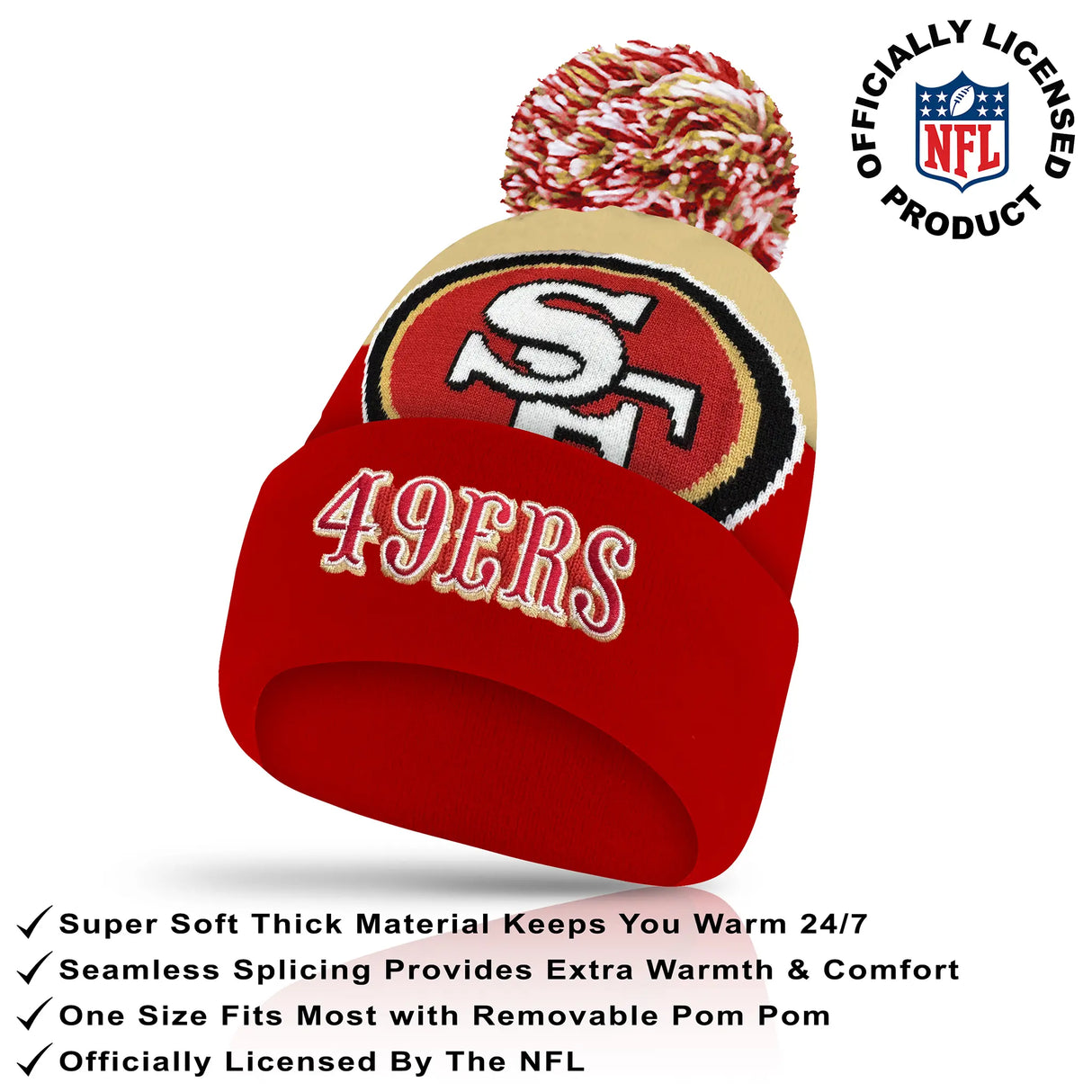 Ultra Game Adults NFL Official Super Soft Winter Beanie Knit Hat With Warm Touch Screen Gloves | San Francisco 49ers
