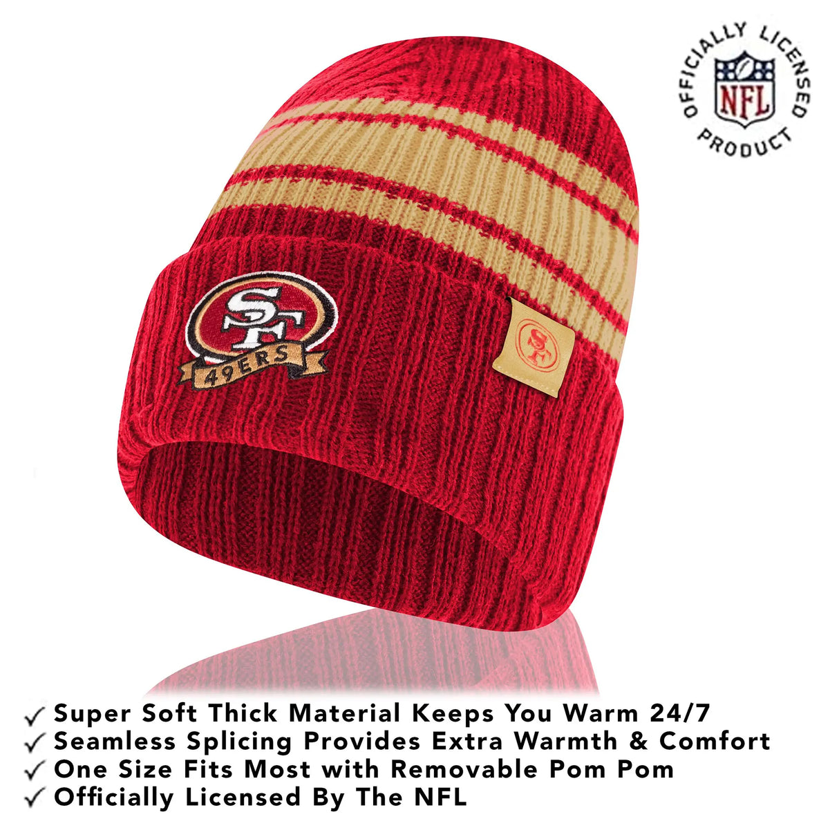 Ultra Game Adults NFL Official Super Soft Team Stripe Winter Beanie Knit Hat with Extra Warm Touch Screen Gloves