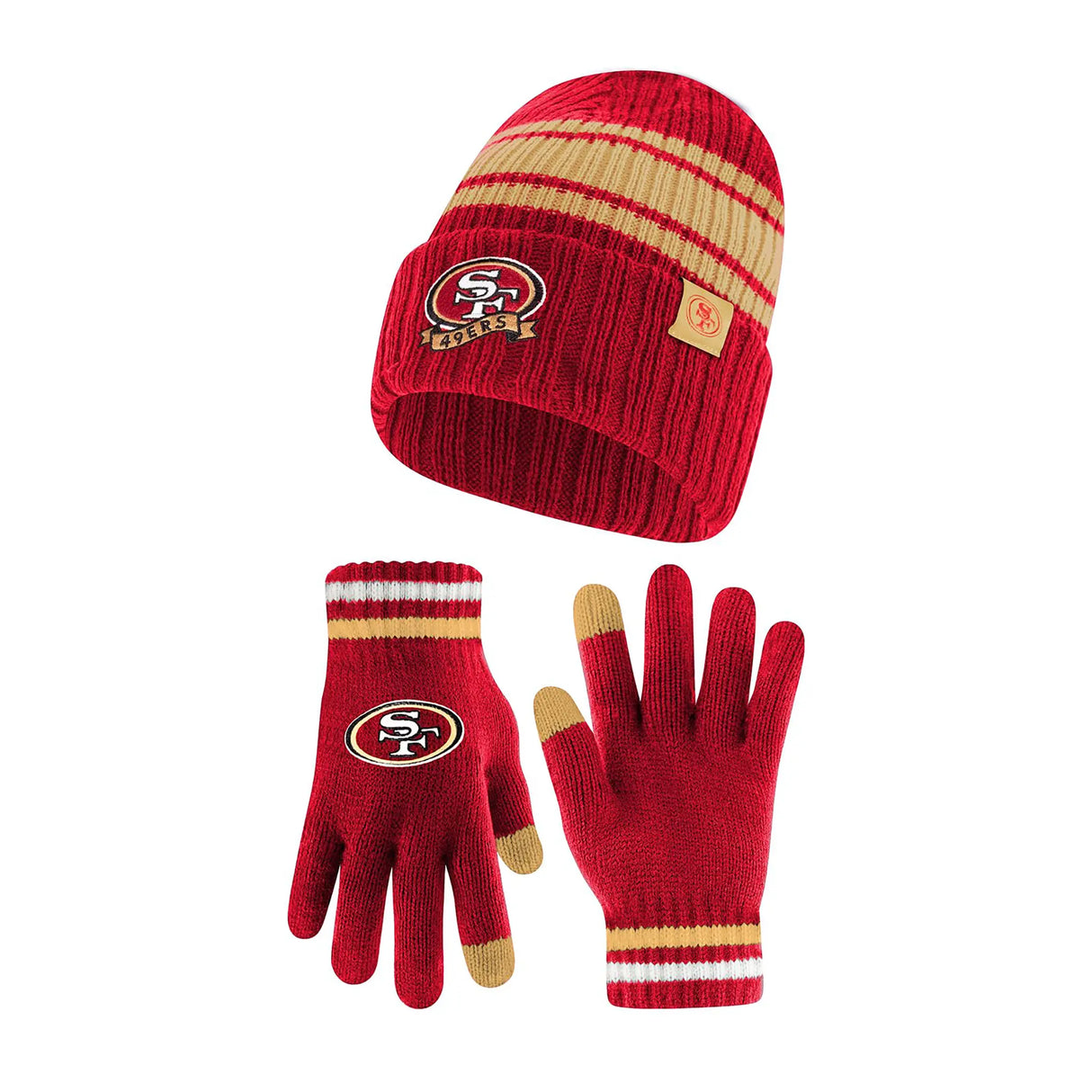 Ultra Game Adults NFL Official Super Soft Team Stripe Winter Beanie Knit Hat with Extra Warm Touch Screen Gloves