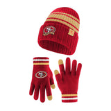 Ultra Game Adults NFL Official Super Soft Team Stripe Winter Beanie Knit Hat with Extra Warm Touch Screen Gloves