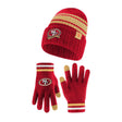 Ultra Game Adults NFL Official Super Soft Team Stripe Winter Beanie Knit Hat with Extra Warm Touch Screen Gloves | San Francisco 49ers