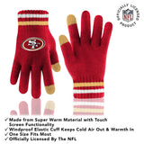 Ultra Game Adults NFL Official Super Soft Team Stripe Winter Beanie Knit Hat with Extra Warm Touch Screen Gloves | San Francisco 49ers