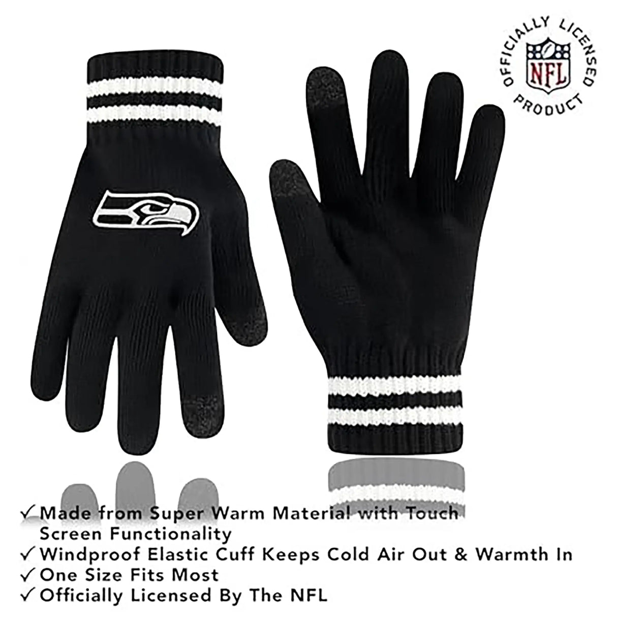 Ultra Game Adults NFL Official Super Soft Marled Winter Beanie Knit Hat With Warm Touch Screen Gloves | Seattle Seahawks