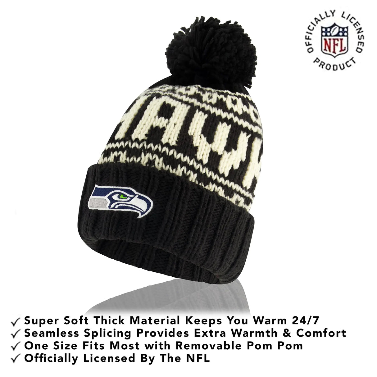 Ultra Game Adults NFL Official Super Soft Cable Knit Winter Beanie Knit Hat with Warm Touch Screen Gloves | Seattle Seahawks