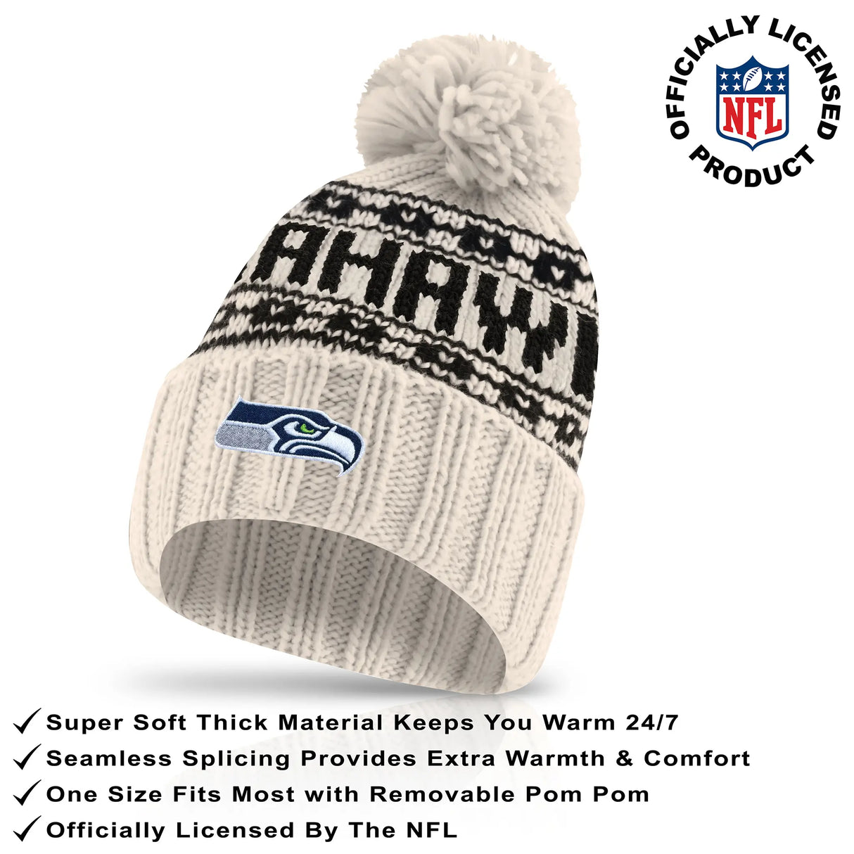 Ultra Game Adults NFL Official Super Soft Cable Knit Winter Beanie Knit Hat with Warm Touch Screen Gloves