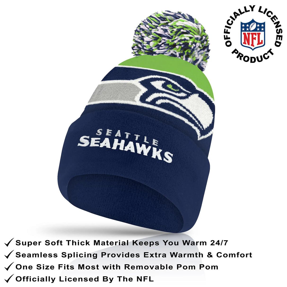 Ultra Game Adults NFL Official Super Soft Winter Beanie Knit Hat With Warm Touch Screen Gloves | Seattle Seahawks