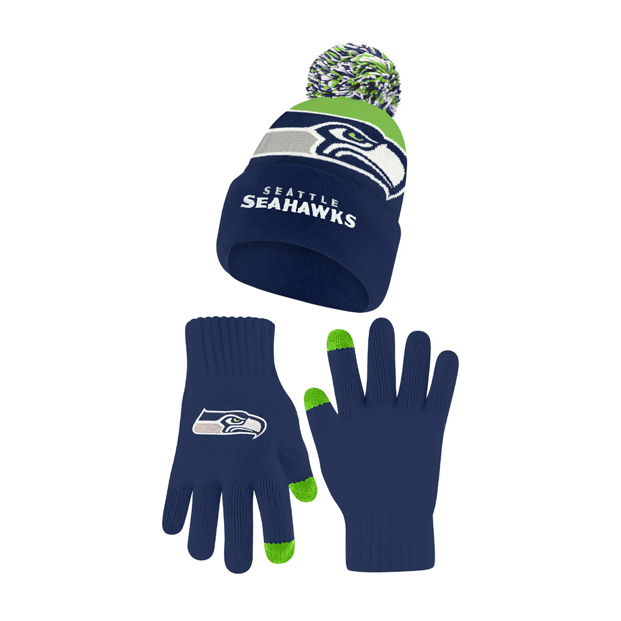 Ultra Game Adults NFL Official Super Soft Winter Beanie Knit Hat With Warm Touch Screen Gloves | Seattle Seahawks