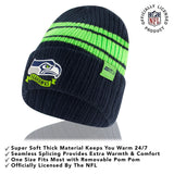 Ultra Game Adults NFL Official Super Soft Team Stripe Winter Beanie Knit Hat with Extra Warm Touch Screen Gloves | Seattle Seahawks