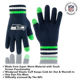 Ultra Game Adults NFL Official Super Soft Team Stripe Winter Beanie Knit Hat with Extra Warm Touch Screen Gloves | Seattle Seahawks