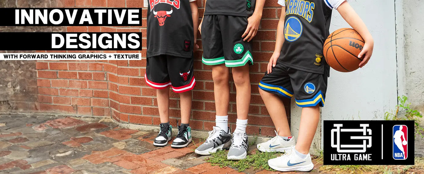 ultra game boys nba official black soft air mesh premium basketball shorts classic fit banner 1