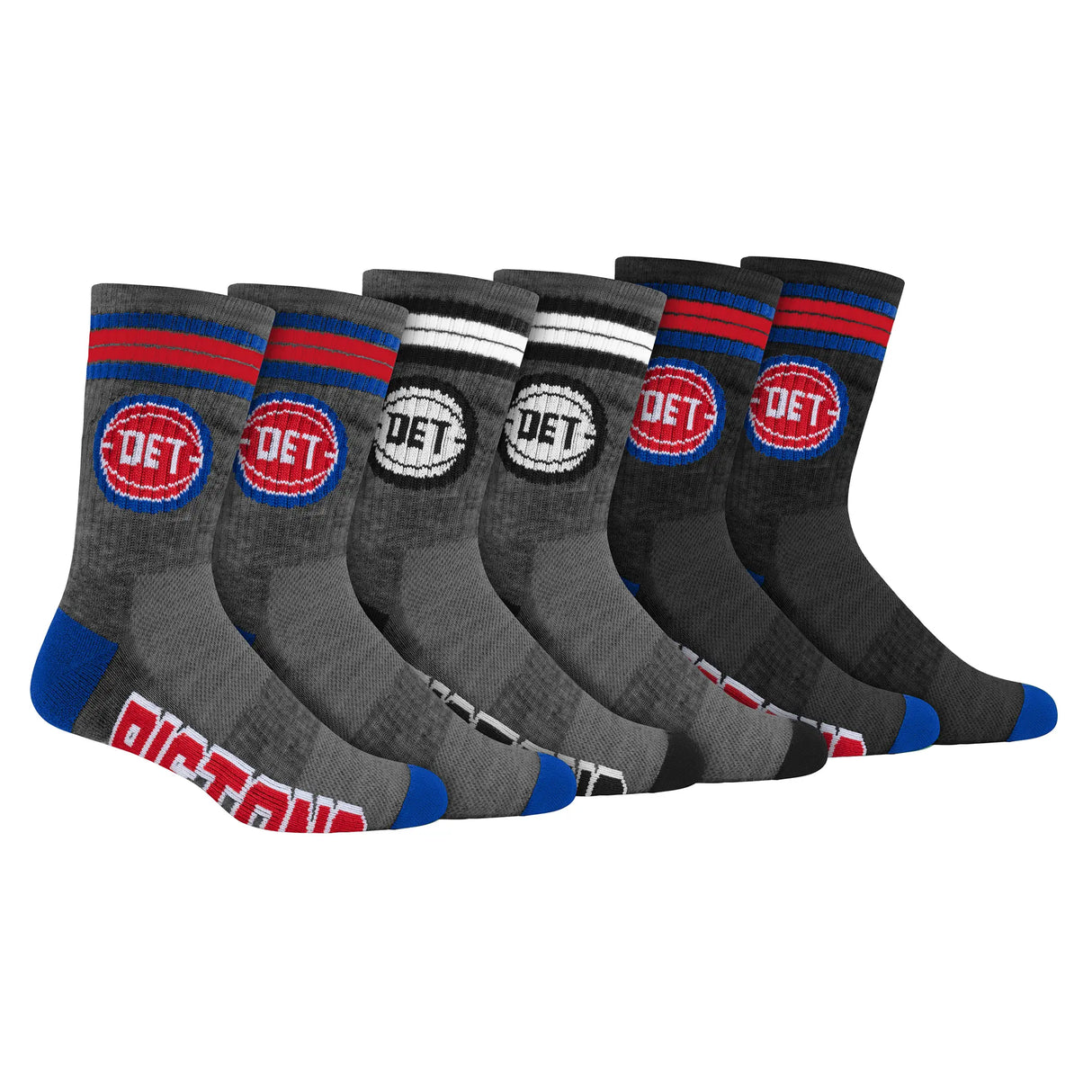 Ultra Game Boys NBA Official Athletic Cushioned Team Crew Socks - 3 Pack | Detroit Pistons