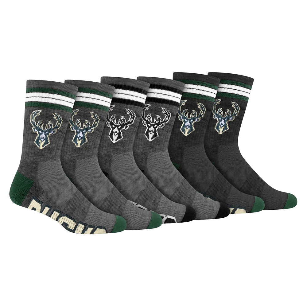 Ultra Game Boys NBA Official Athletic Cushioned Team Crew Socks - 3 Pack | Milwaukee Bucks