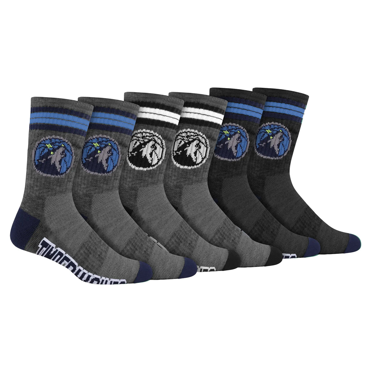 Ultra Game Boys NBA Official Athletic Cushioned Team Crew Socks - 3 Pack | Minnesota Timberwolves