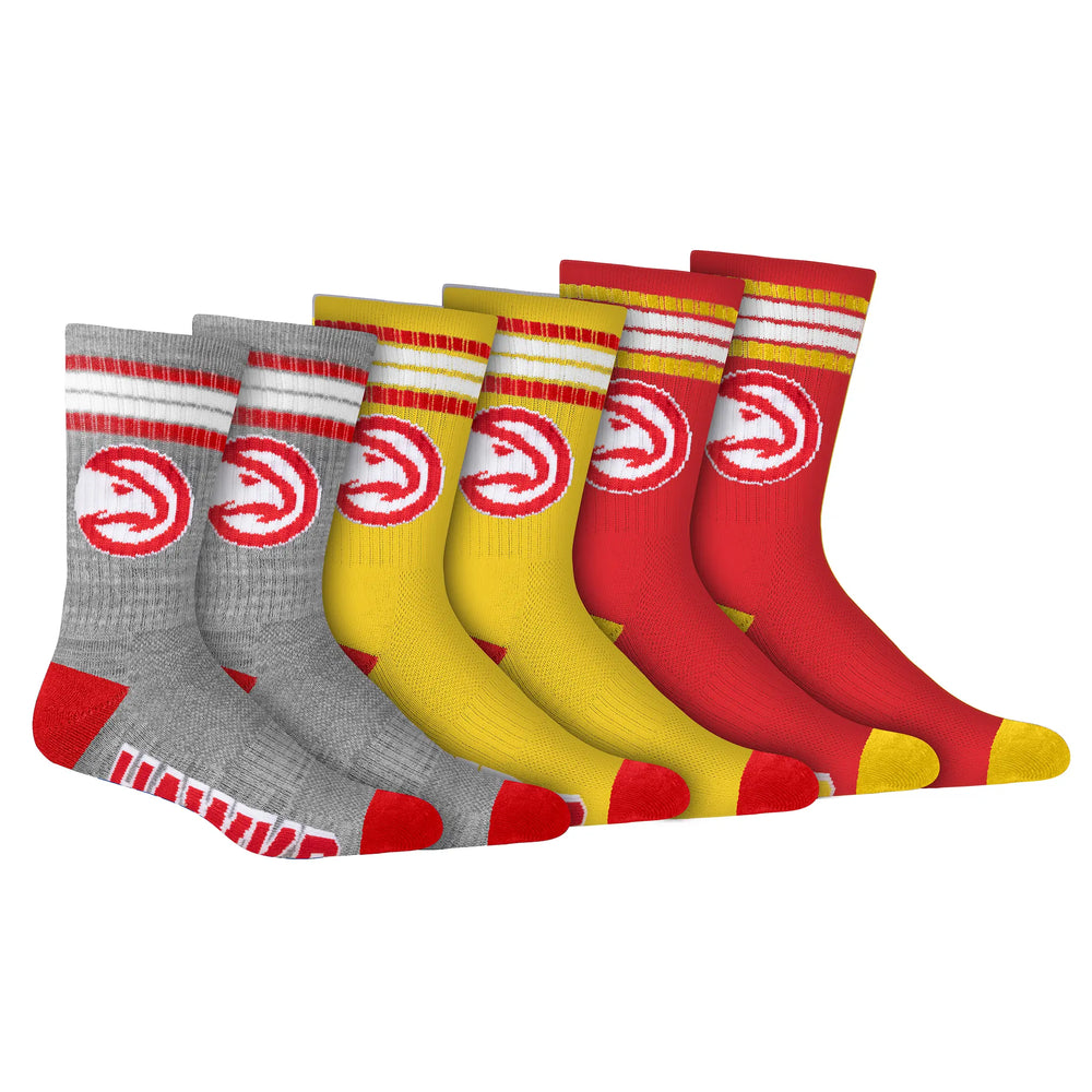 Ultra Game Men's NBA Official Athletic Cushioned Secure Fit Team Crew Socks - 3 Pack | Atlanta Hawks