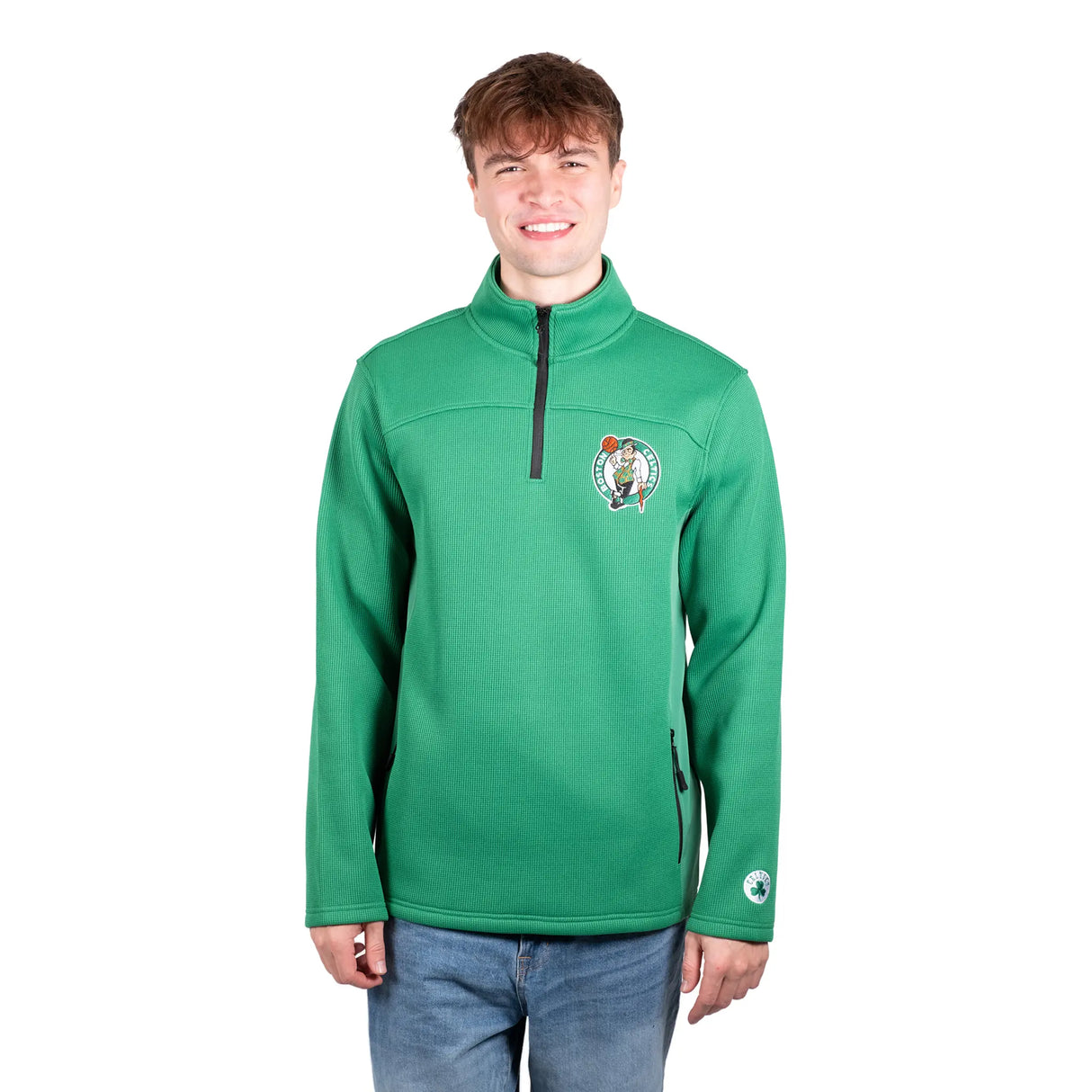 Ultra Game Men's NBA Official Super Soft Quarter Zip Sweatshirt with Zipper Pockets | Boston Celtics