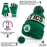 Ultra Game Men's NBA Official Super Soft Winter Beanie Hat with Extra Warm Touch Screen Gloves | Boston Celtics