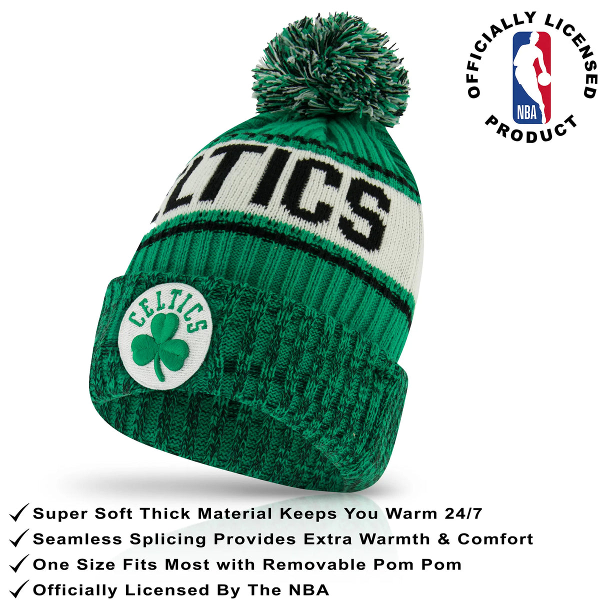 Ultra Game Men's NBA Official Super Soft Winter Beanie Hat with Extra Warm Touch Screen Gloves | Boston Celtics