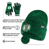 Ultra Game Men's NBA Official Super Soft Winter Beanie Knit Hat with Extra Warm Touch Screen Gloves | Boston Celtics