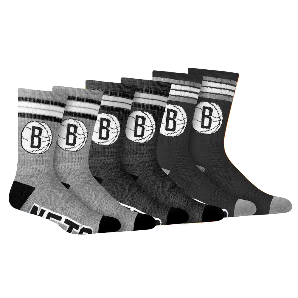Ultra Game Men's NBA Official Athletic Cushioned Secure Fit Team Crew Socks - 3 Pack | Brooklyn Nets