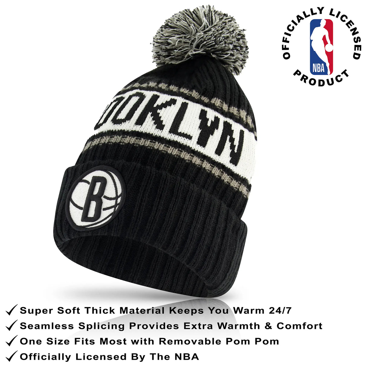 Ultra Game Men's NBA Official Super Soft Winter Beanie Hat with Extra Warm Touch Screen Gloves | Brooklyn Nets