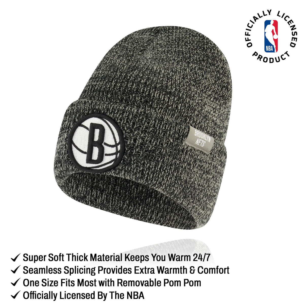 Ultra Game Men's NBA Official Super Soft Winter Beanie Knit Hat with Extra Warm Touch Screen Gloves | Brooklyn Nets