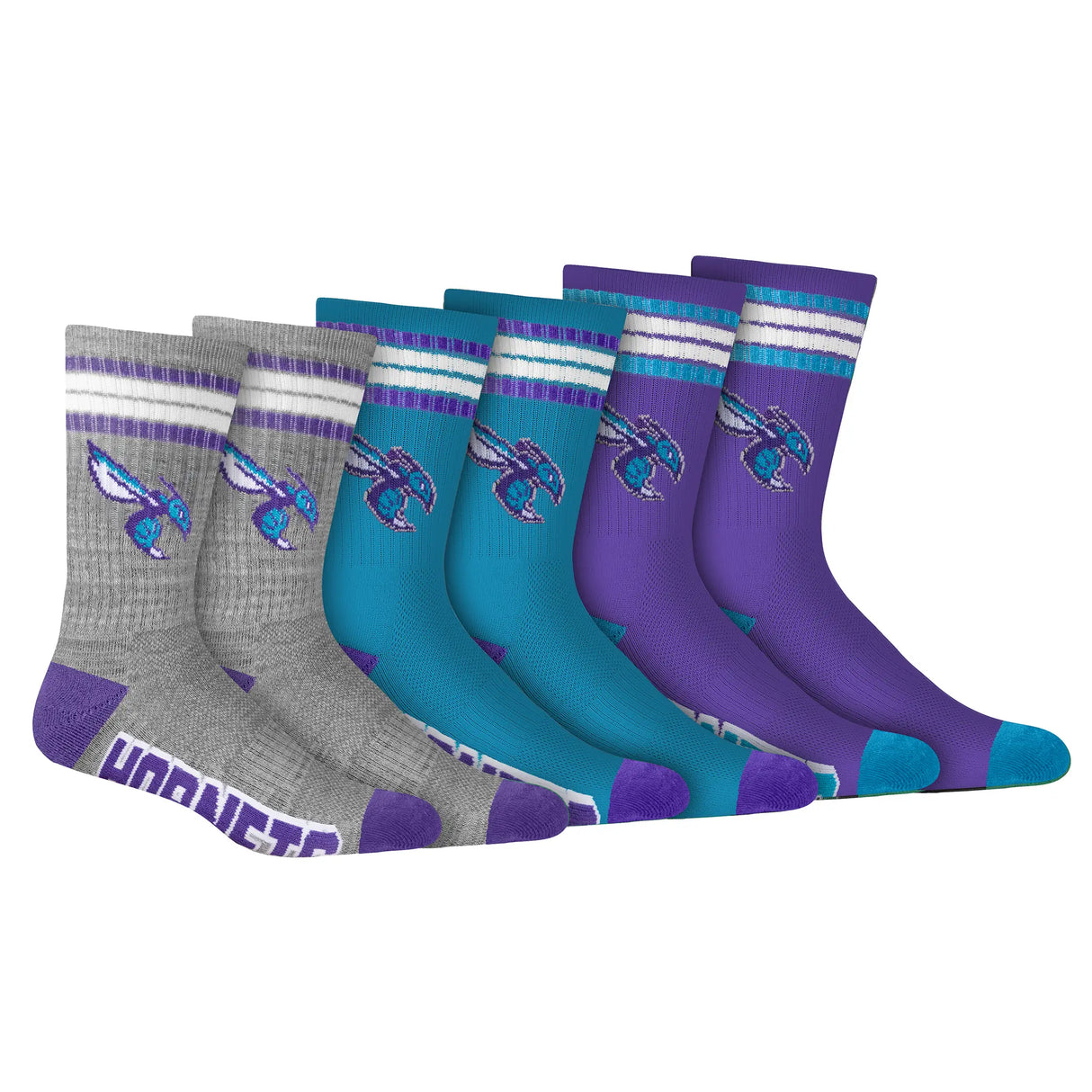 Ultra Game Men's NBA Official Athletic Cushioned Secure Fit Team Crew Socks - 3 Pack | Charlotte Hornets