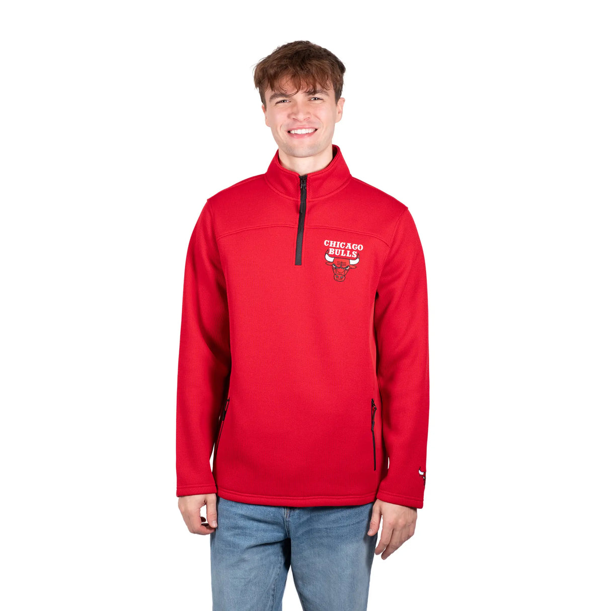 Ultra Game Men's NBA Official Super Soft Quarter Zip Sweatshirt with Zipper Pockets | Chicago Bulls