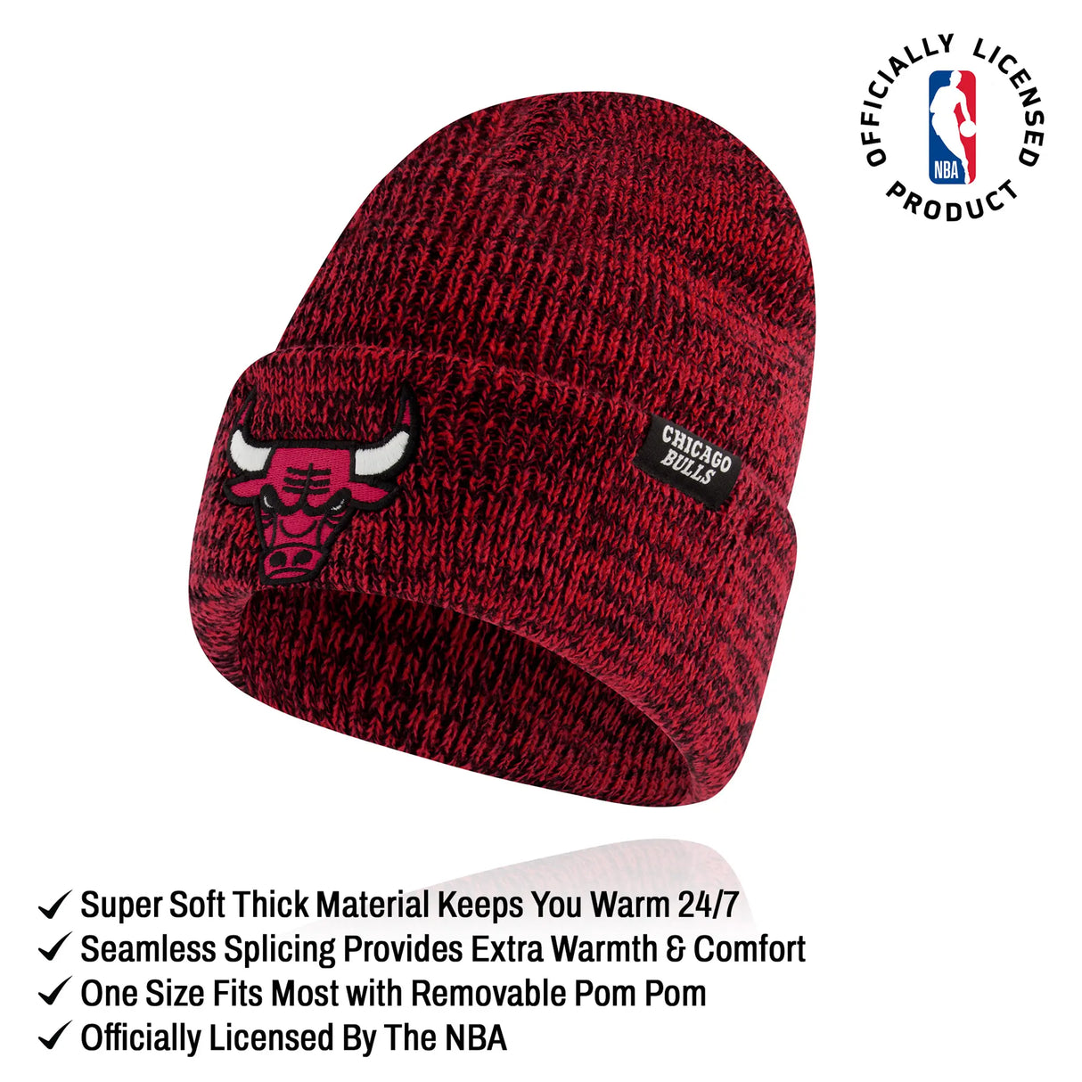 Ultra Game Men's NBA Official Super Soft Winter Beanie Knit Hat with Extra Warm Touch Screen Gloves | Chicago Bulls