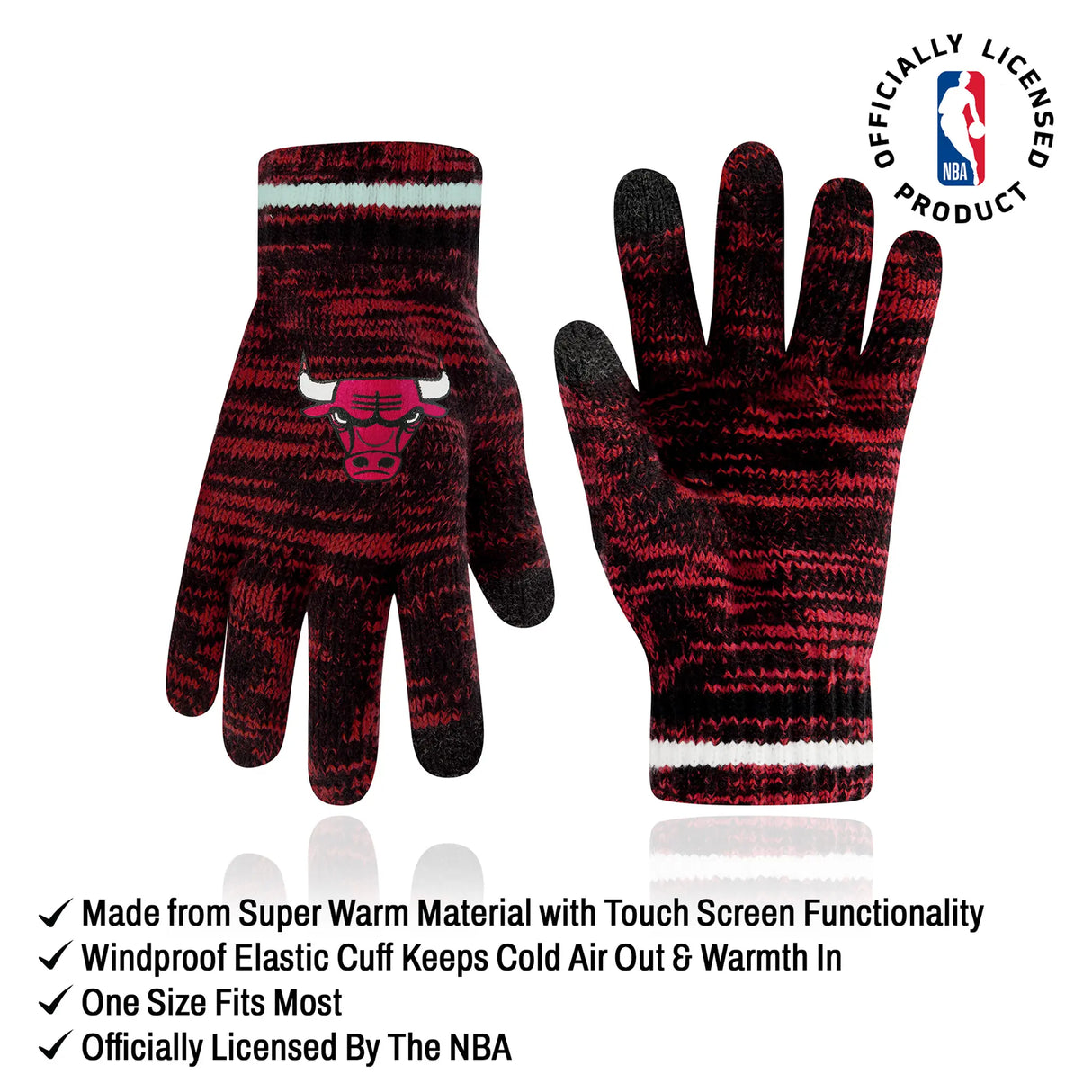 Ultra Game Men's NBA Official Super Soft Winter Beanie Knit Hat with Extra Warm Touch Screen Gloves | Chicago Bulls