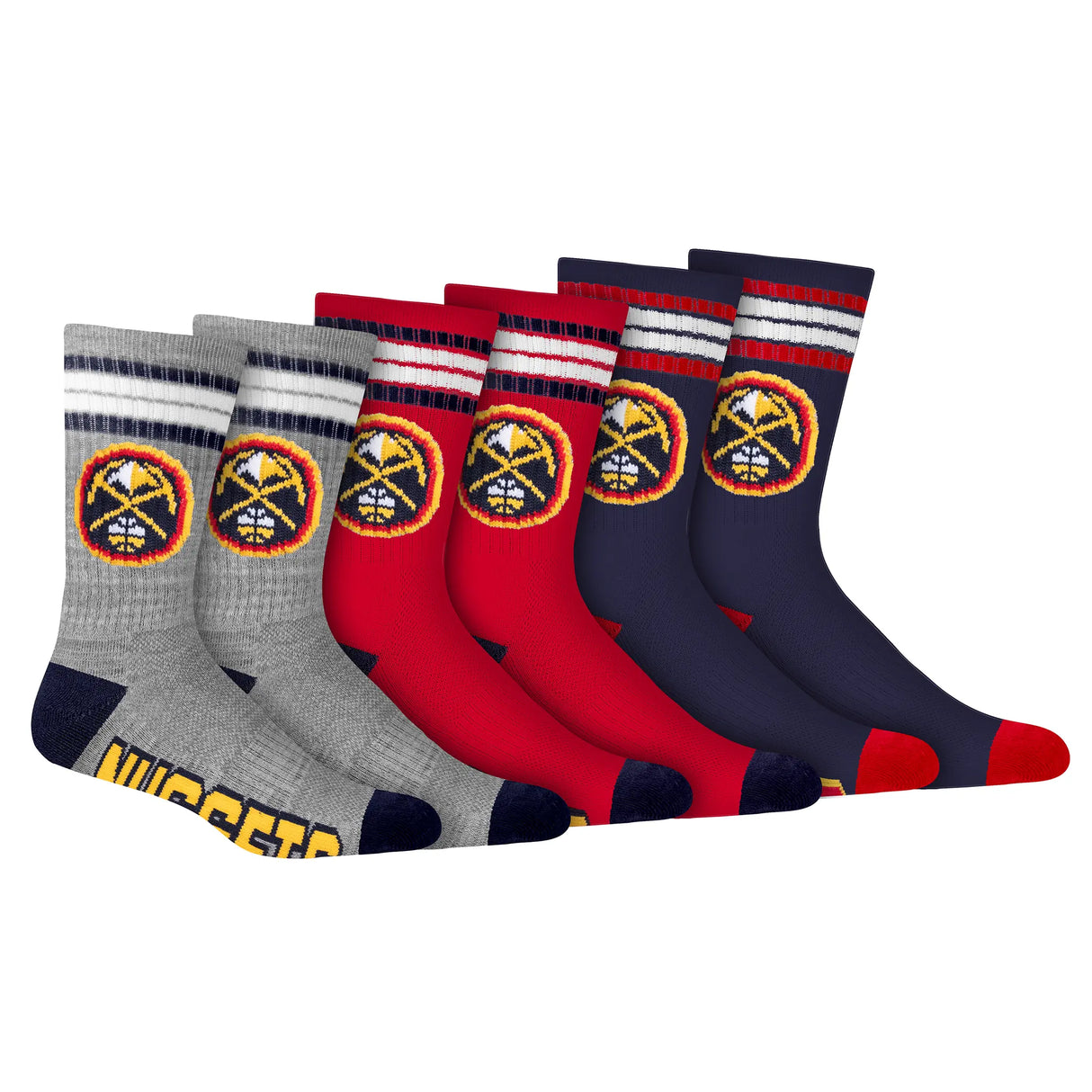 Ultra Game Men's NBA Official Athletic Cushioned Secure Fit Team Crew Socks - 3 Pack | Denver Nuggets