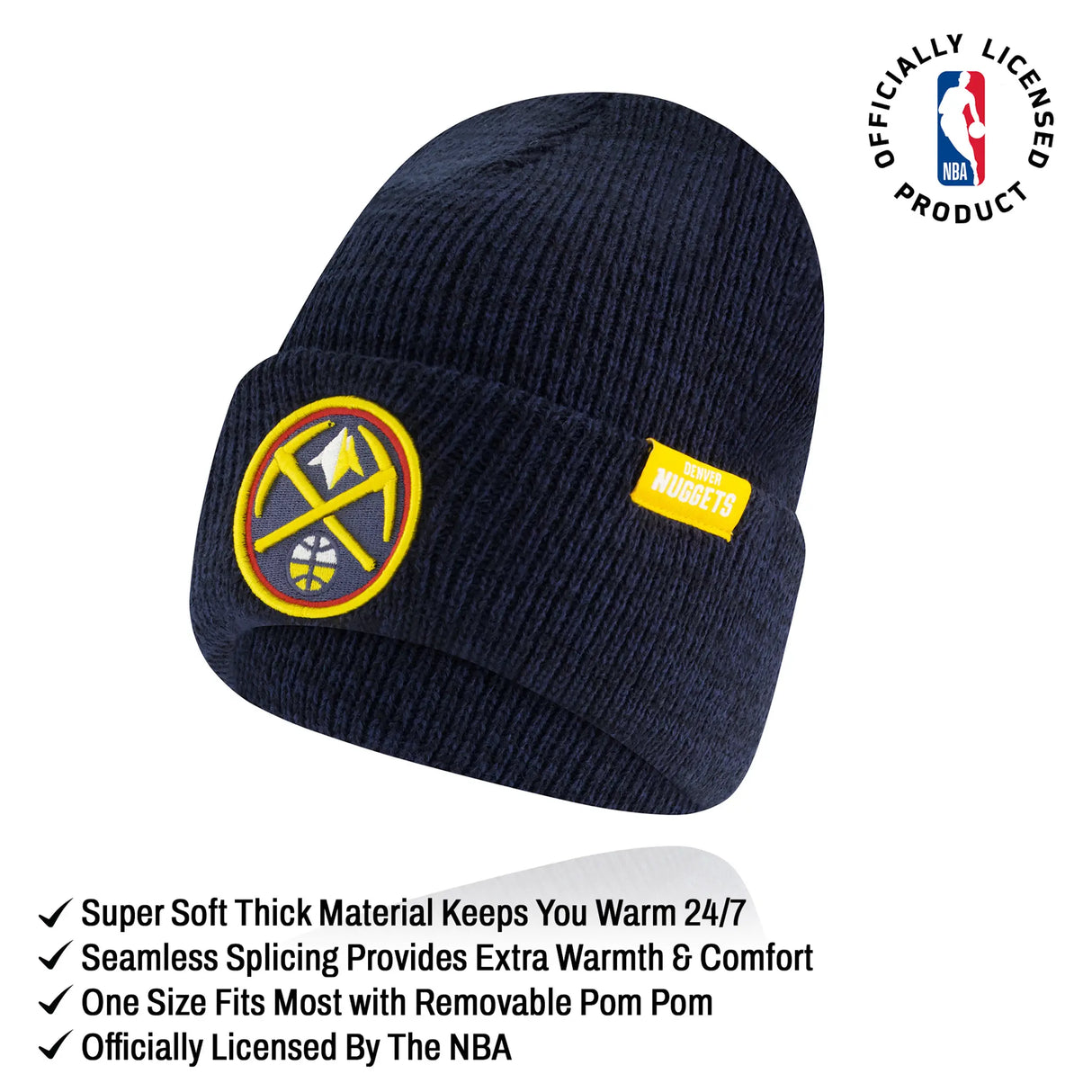 Ultra Game Men's NBA Official Super Soft Winter Beanie Knit Hat with Extra Warm Touch Screen Gloves | Denver Nuggets