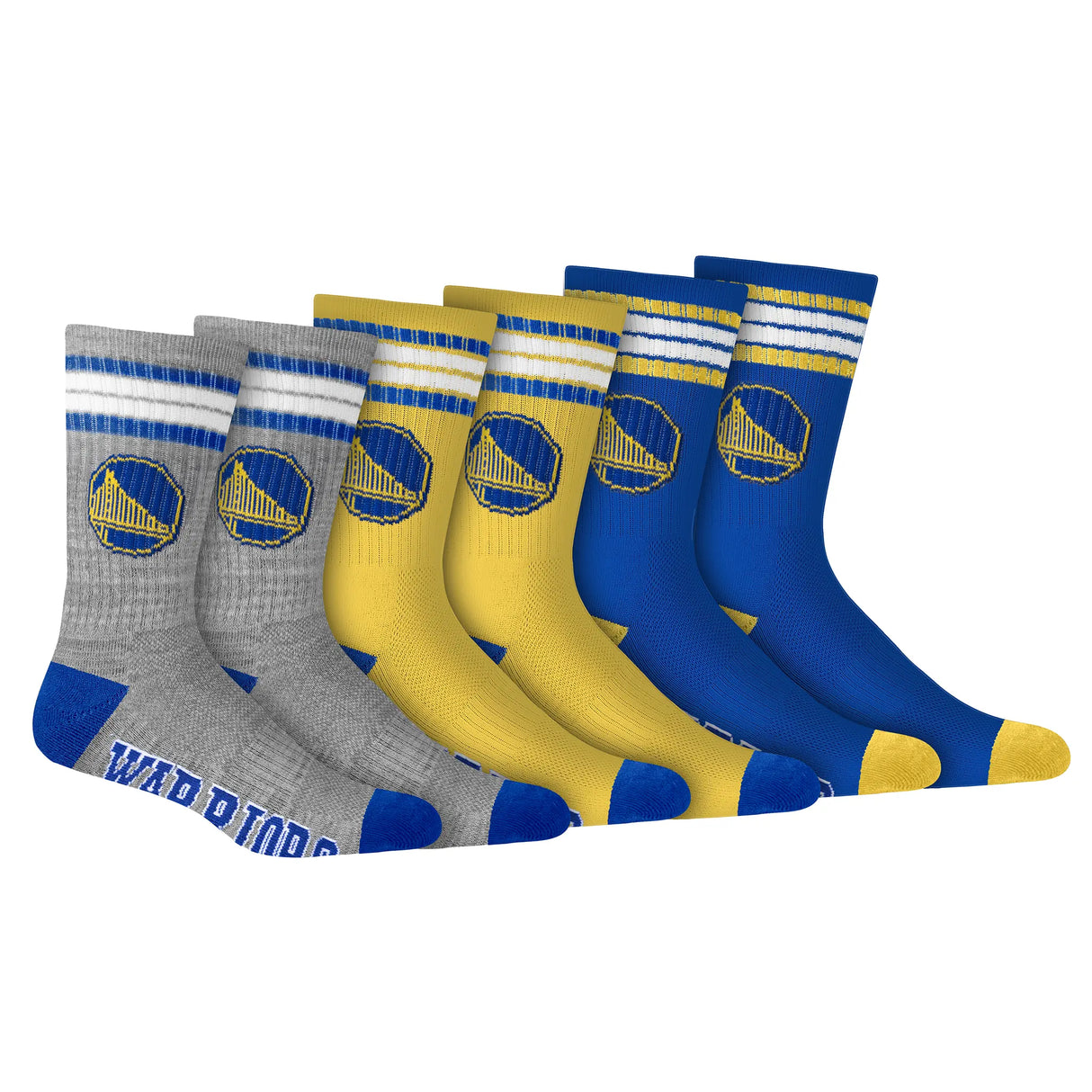 Ultra Game Men's NBA Official Athletic Cushioned Secure Fit Team Crew Socks - 3 Pack | Golden State Warriors