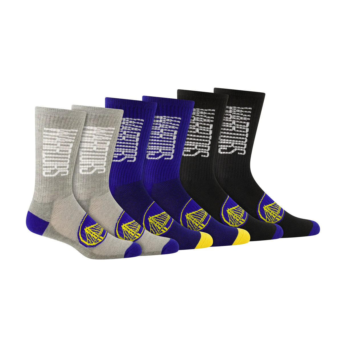 Ultra Game Men's NBA Official Athletic Cushioned Vertical Attack Team Crew Socks - 3 Pack | Golden State Warriors