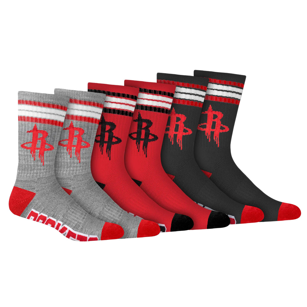 Ultra Game Men's NBA Official Athletic Cushioned Secure Fit Team Crew Socks - 3 Pack | Houston Rockets