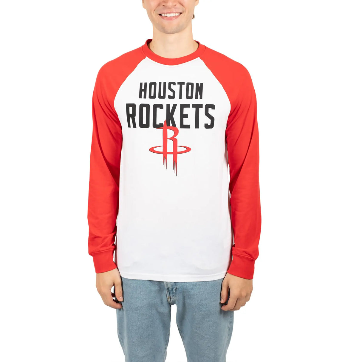 Ultra Game Men’s NBA Official Super Soft Raglan Baseball T-Shirt | Houston Rockets