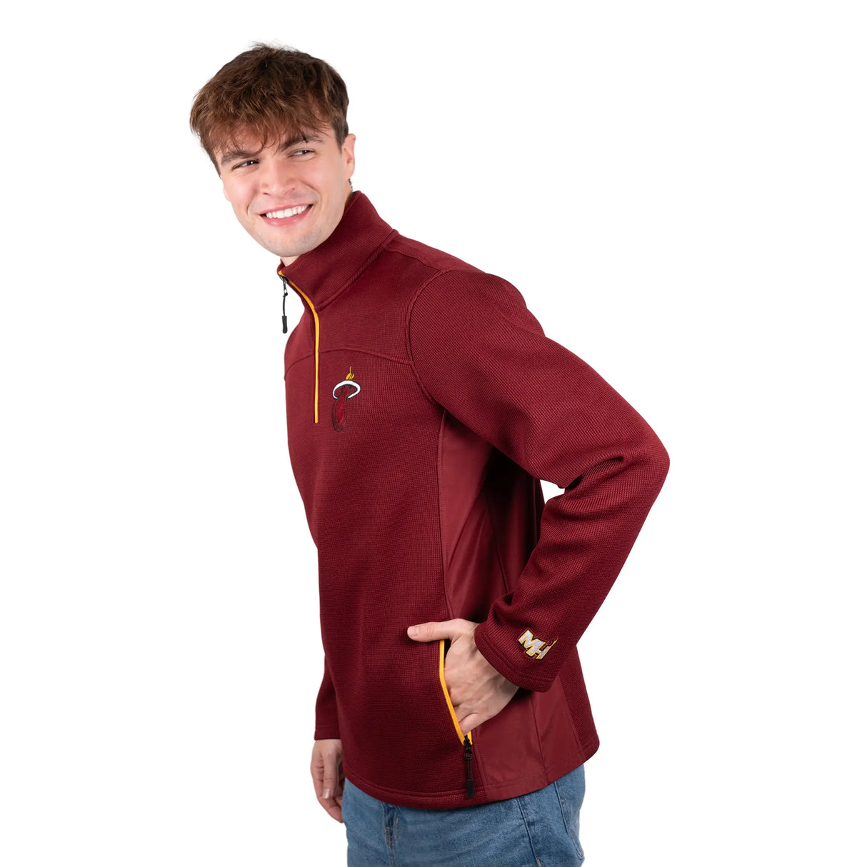 Ultra Game Men's NBA Official Super Soft Quarter Zip Sweatshirt with Zipper Pockets | Miami Heat