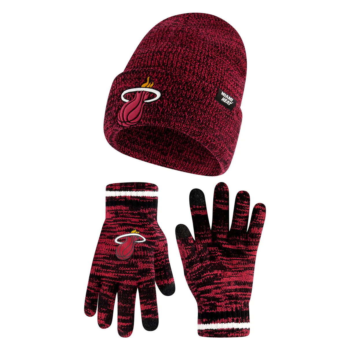 Ultra Game Men's NBA Official Super Soft Winter Beanie Knit Hat with Extra Warm Touch Screen Gloves | Miami Heat