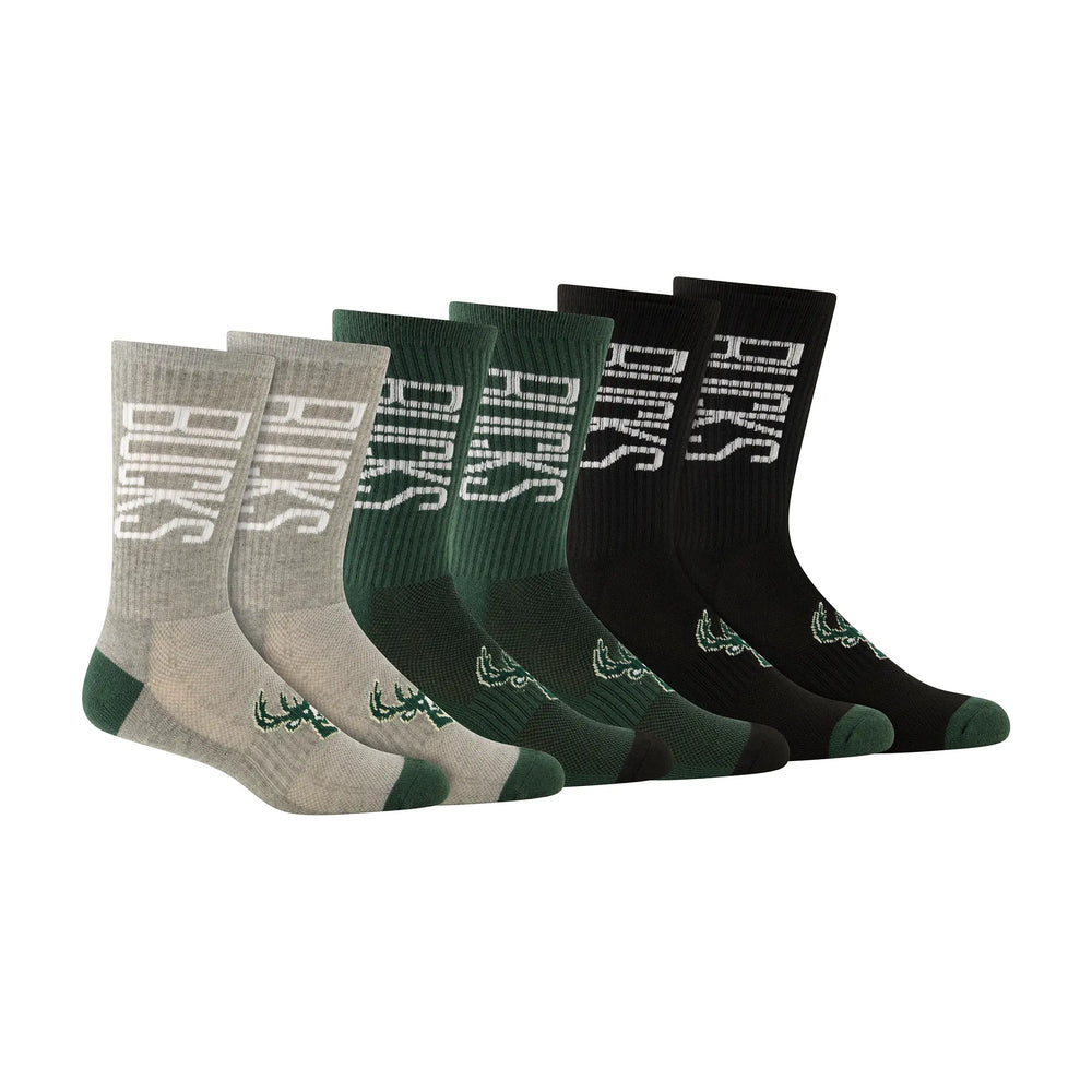Ultra Game Men's NBA Official Athletic Cushioned Vertical Attack Team Crew Socks - 3 Pack | Milwaukee Bucks
