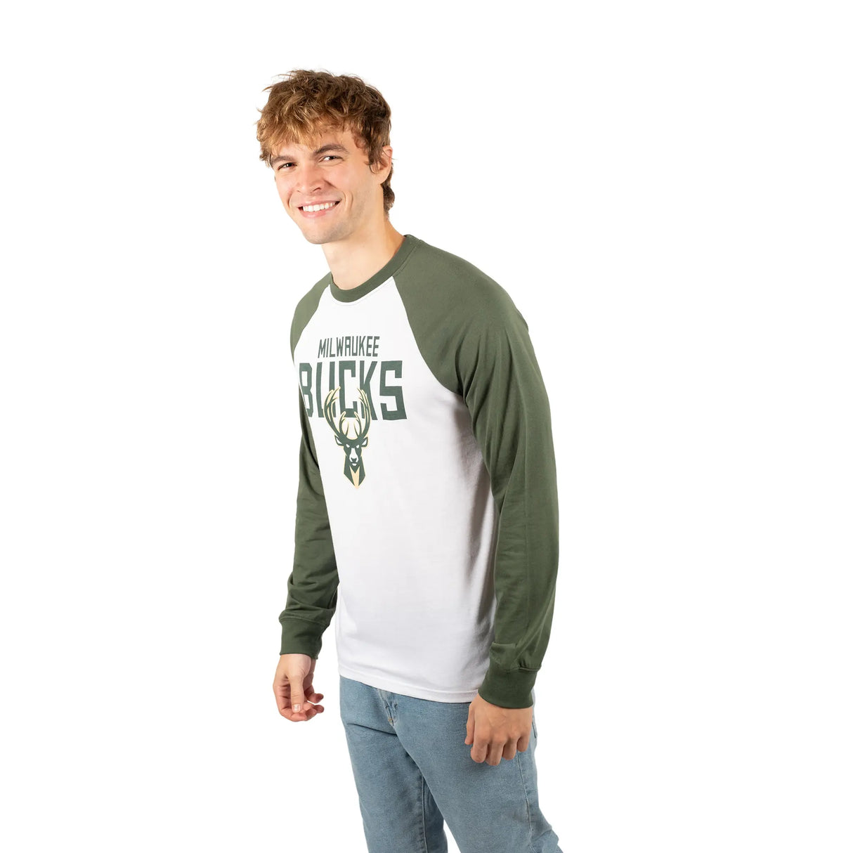 Ultra Game Men’s NBA Official Super Soft Raglan Baseball T-Shirt | Milwaukee Bucks