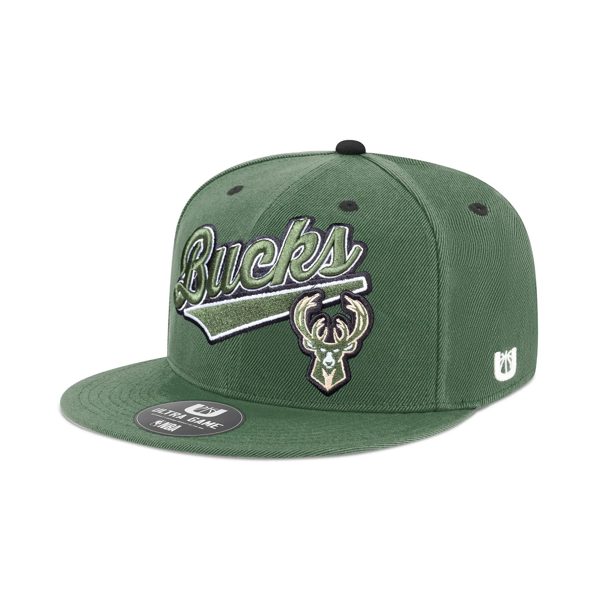 Ultra Game Men’s NBA Official Snap Back 3D Embroidered Team Logo Baseball Cap Hat | Milwaukee Bucks