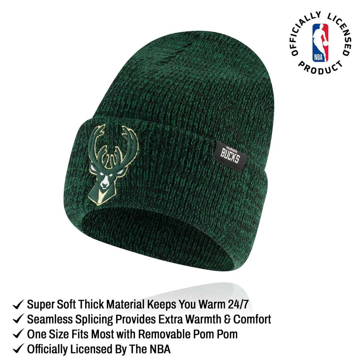 Ultra Game Men's NBA Official Super Soft Winter Beanie Knit Hat with Extra Warm Touch Screen Gloves | Milwaukee Bucks